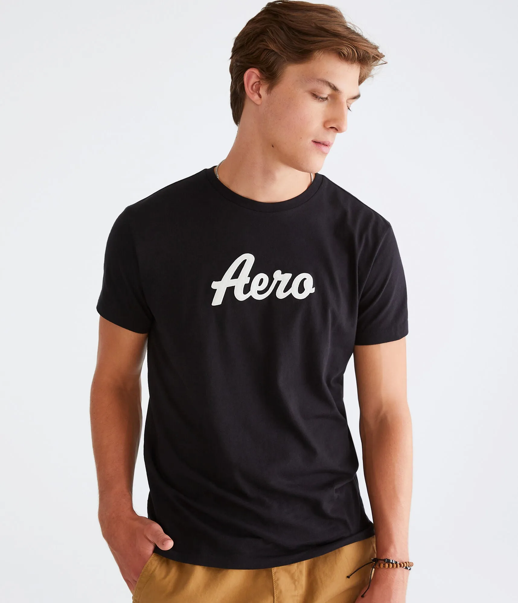 Aeropostale Mens' Script Applique Graphic Tee -  - Size S - Cotton - Teen Fashion & Clothing Black