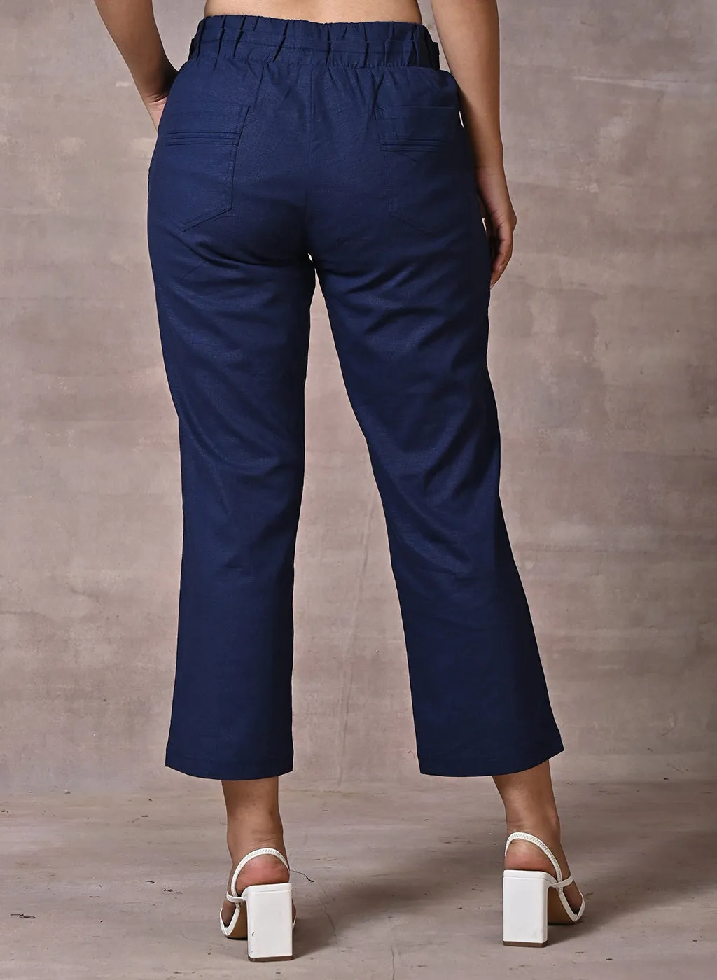 Ayeza Navy Blue Green Classic Fit Pants for Women