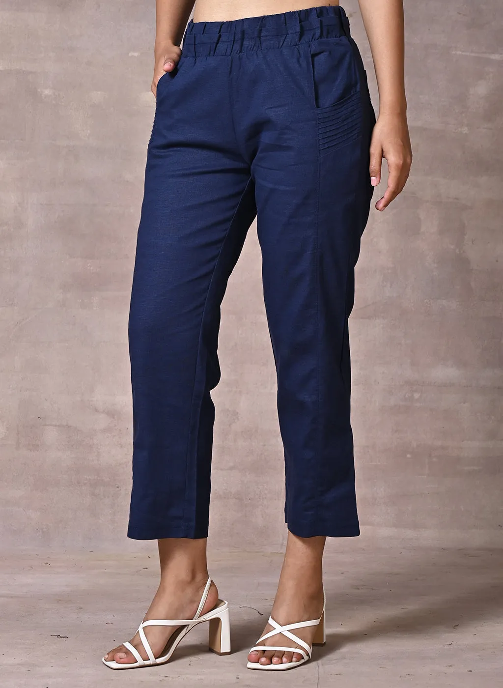 Ayeza Navy Blue Green Classic Fit Pants for Women