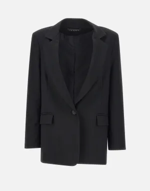 Black Viscose Blend Blazer with Cut-Outs