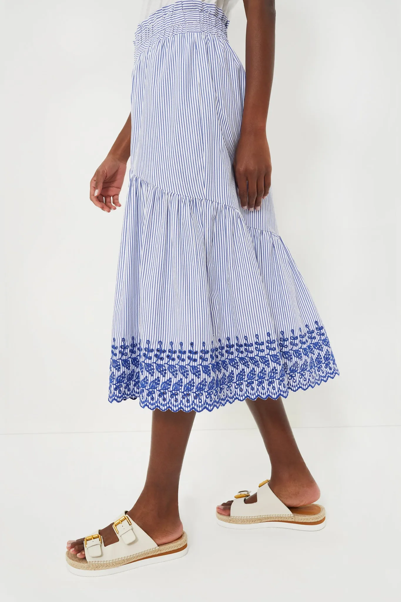 Blue Stripe Eyelet Cinzia Skirt