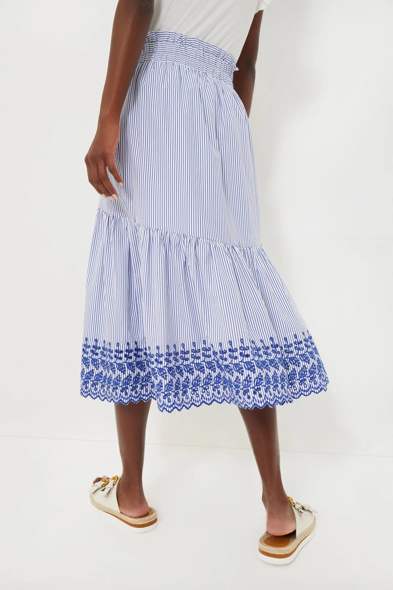 Blue Stripe Eyelet Cinzia Skirt