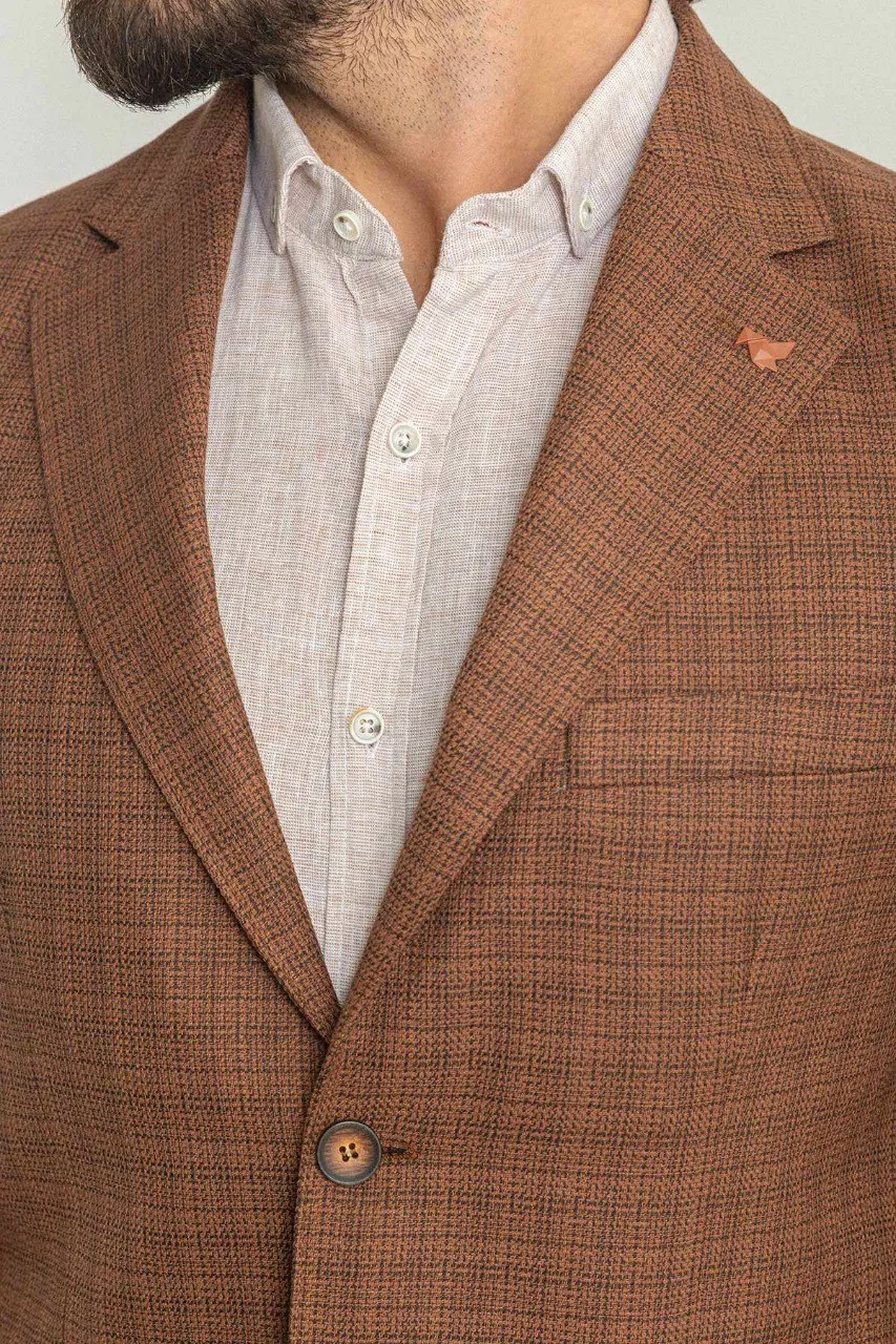 Bojoni Torretta Slim Fit Brown Plaid Blazer