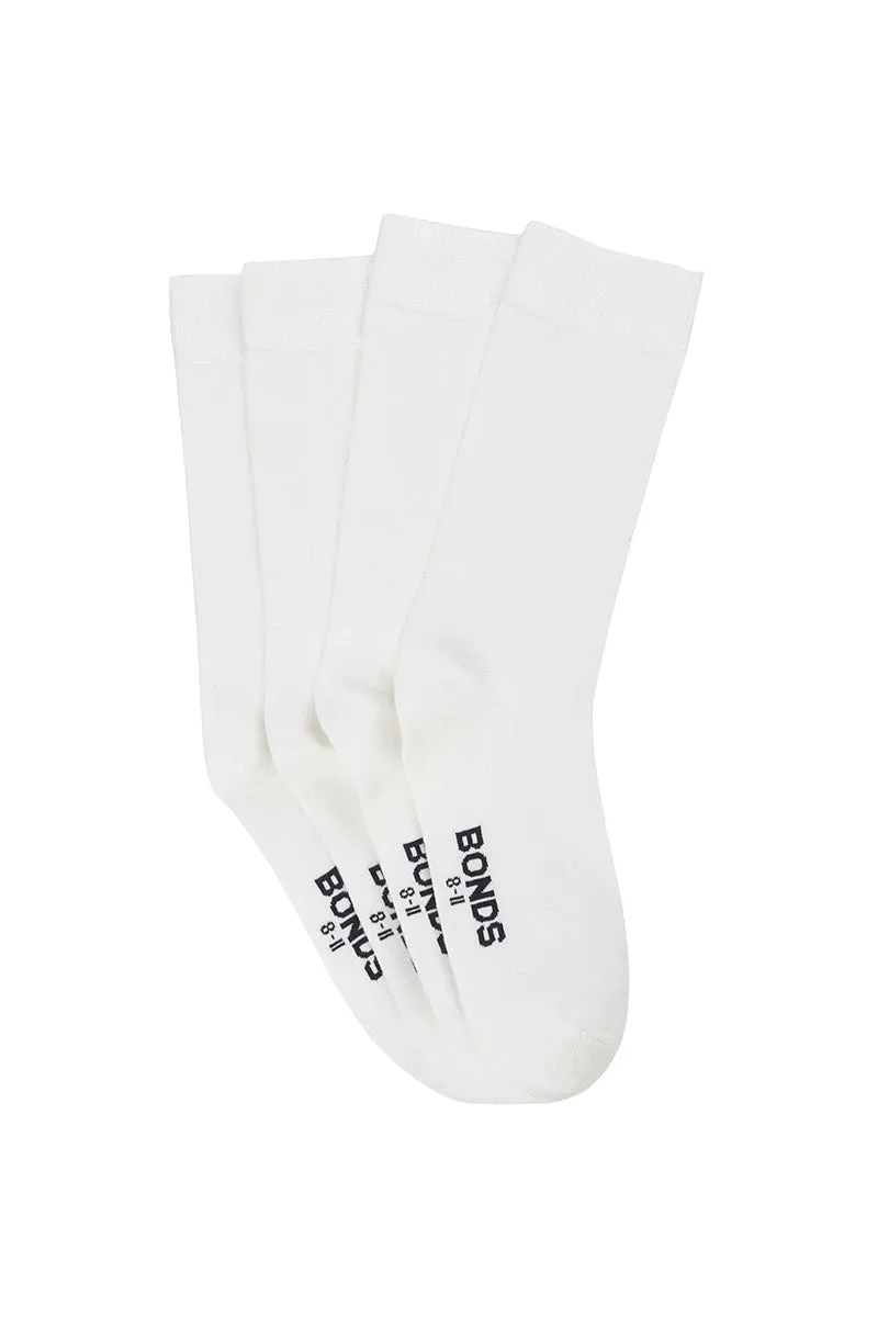 Bonds Kids School Oxford Crew Socks 4 Pack - White