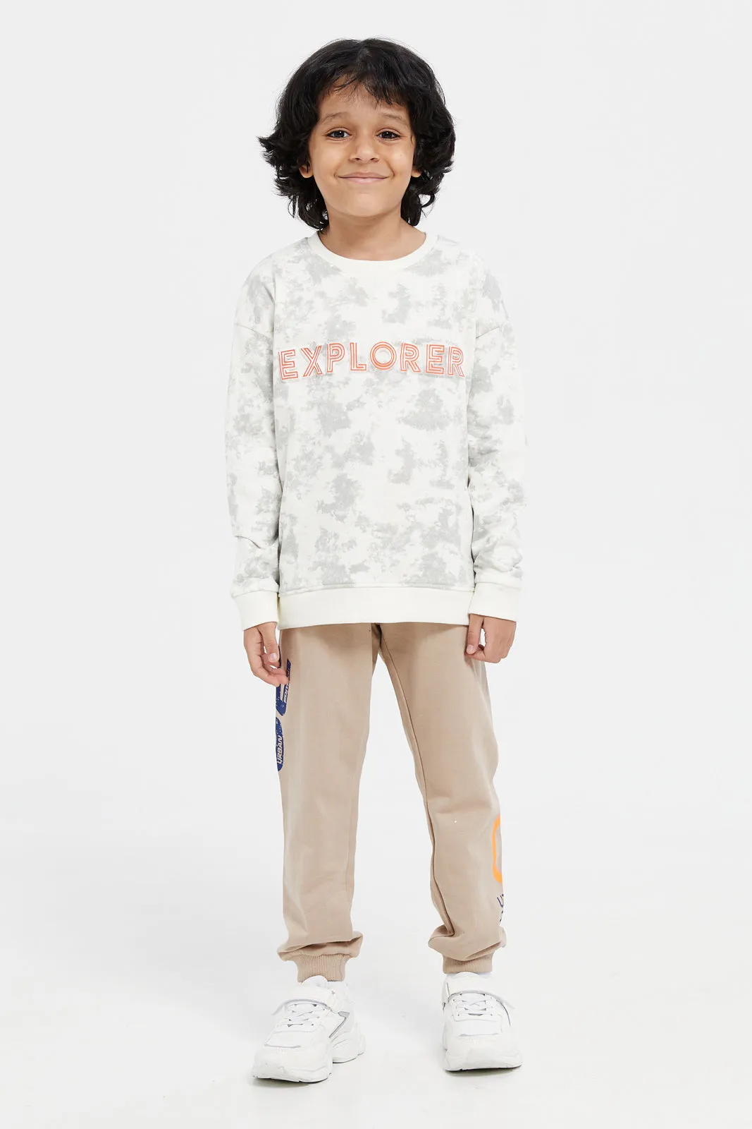 Boys Beige Printed Sweatshirt