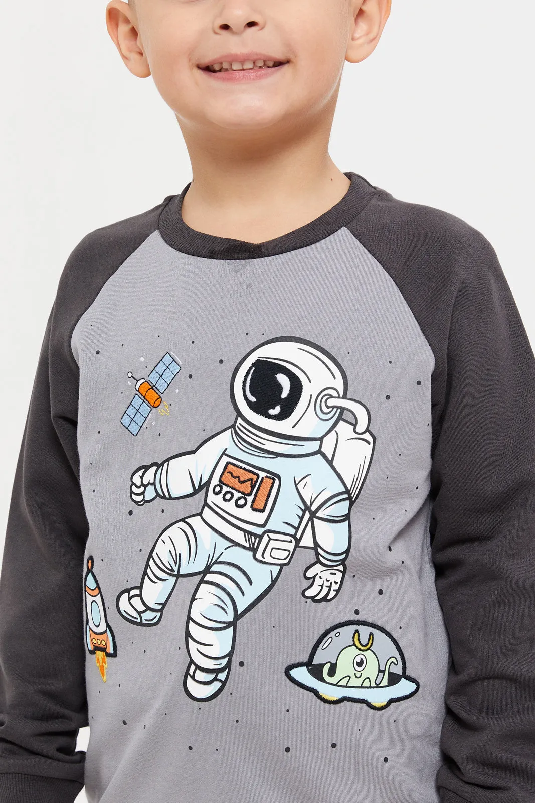 Boys Charcoal Printed Raglan Sweatshirt