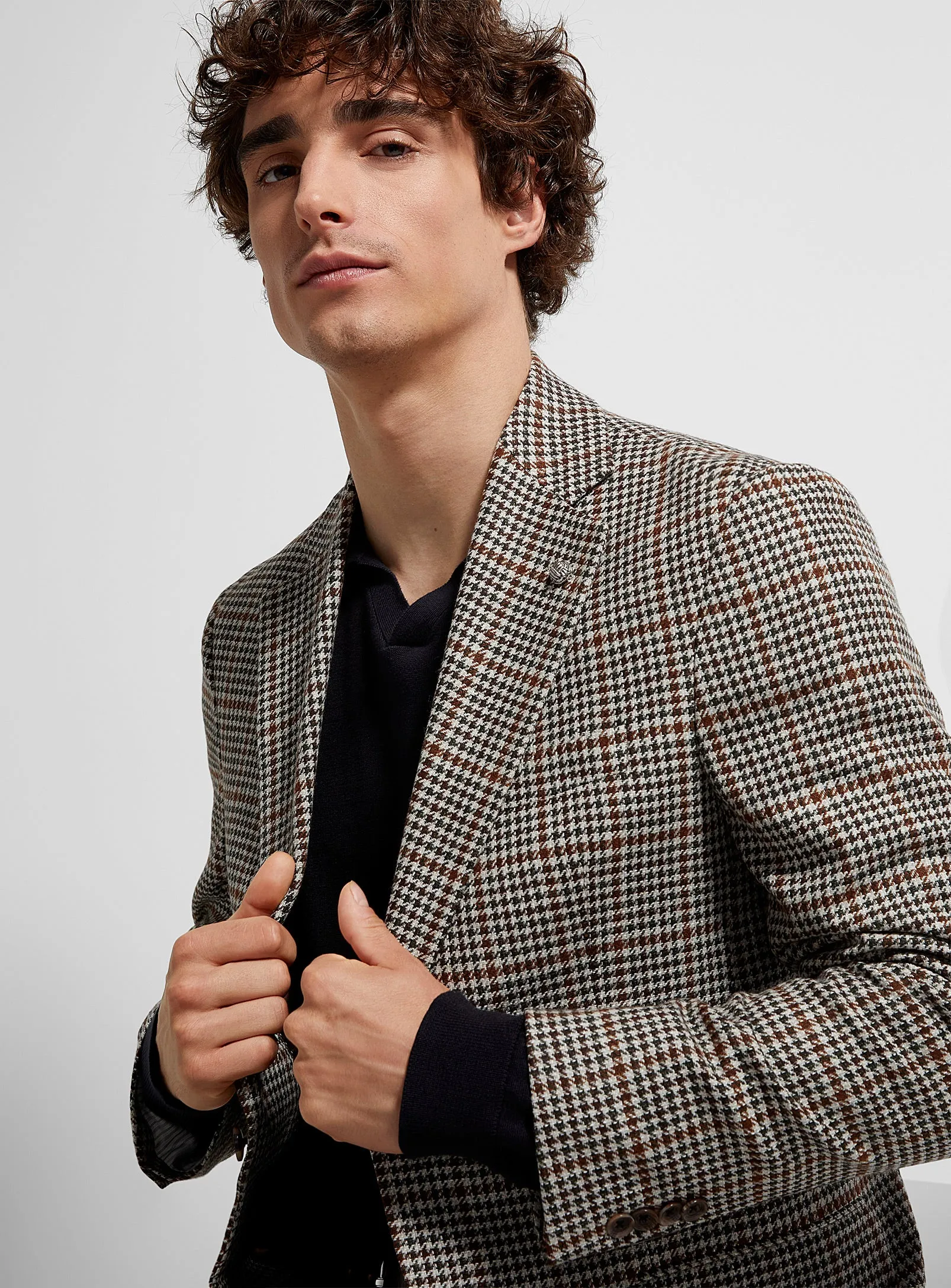 Brown & Khaki Houndstooth Check Montana Contemporary Fit Sport Jacket - Jack Victor