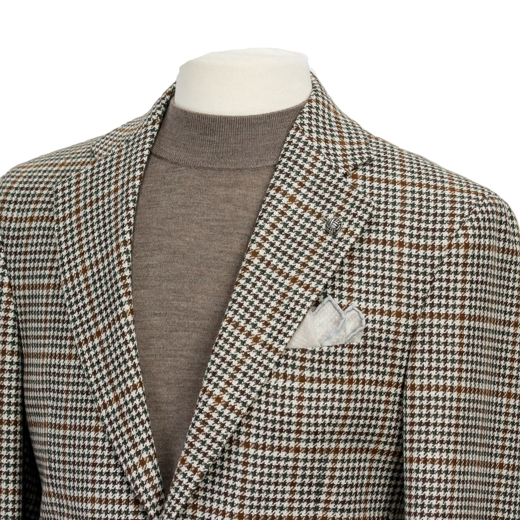 Brown & Khaki Houndstooth Check Montana Contemporary Fit Sport Jacket - Jack Victor