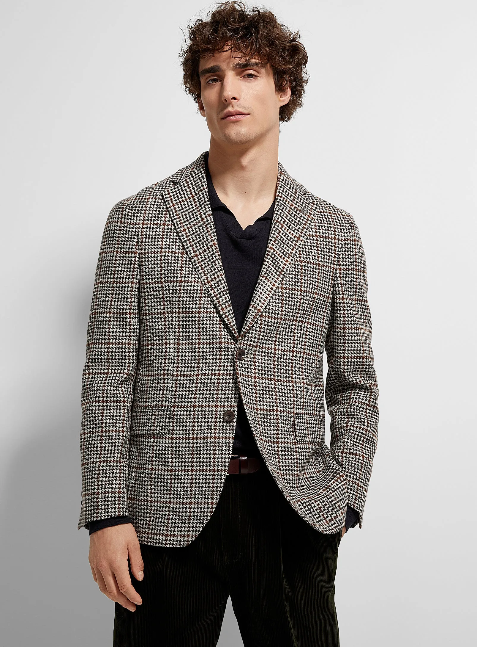 Brown & Khaki Houndstooth Check Montana Contemporary Fit Sport Jacket - Jack Victor