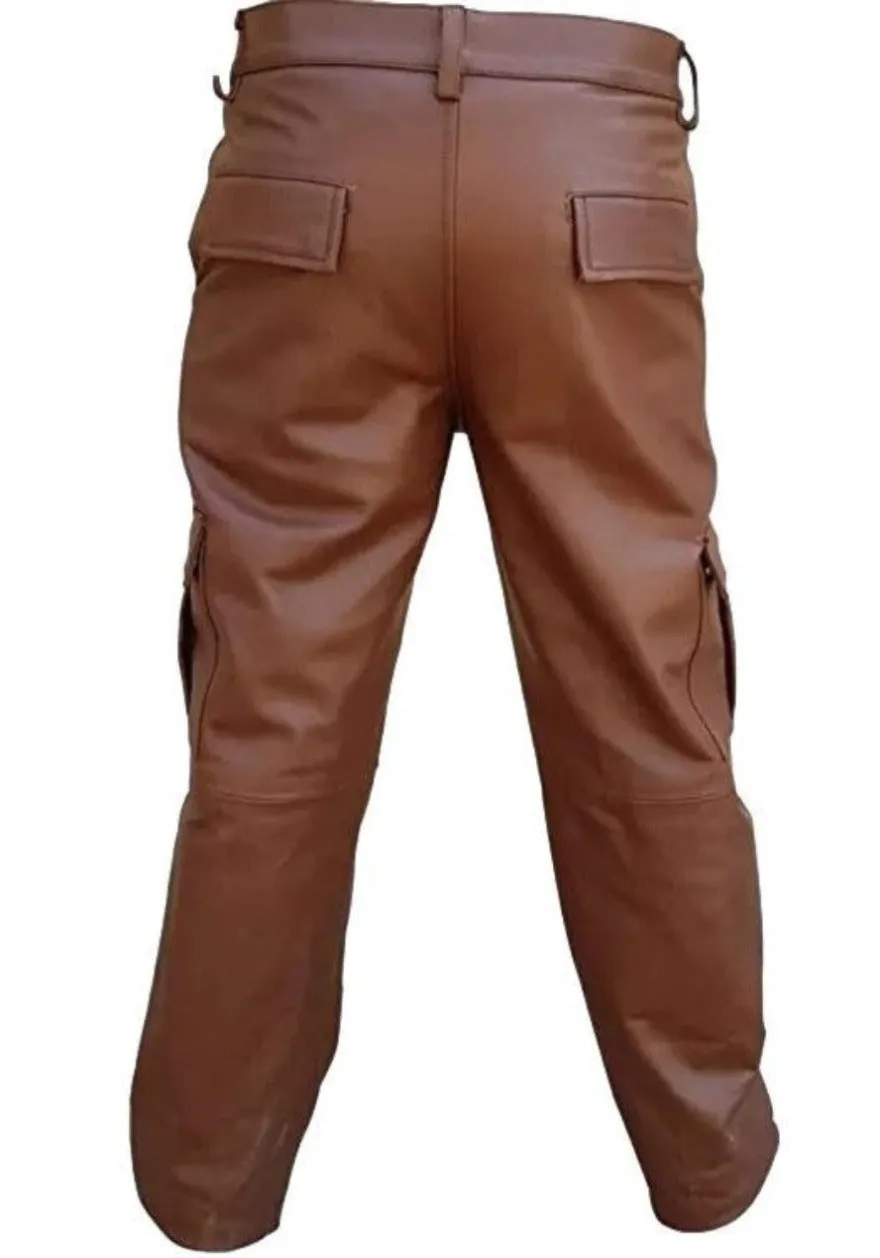 Brown Leather Cargo Pants