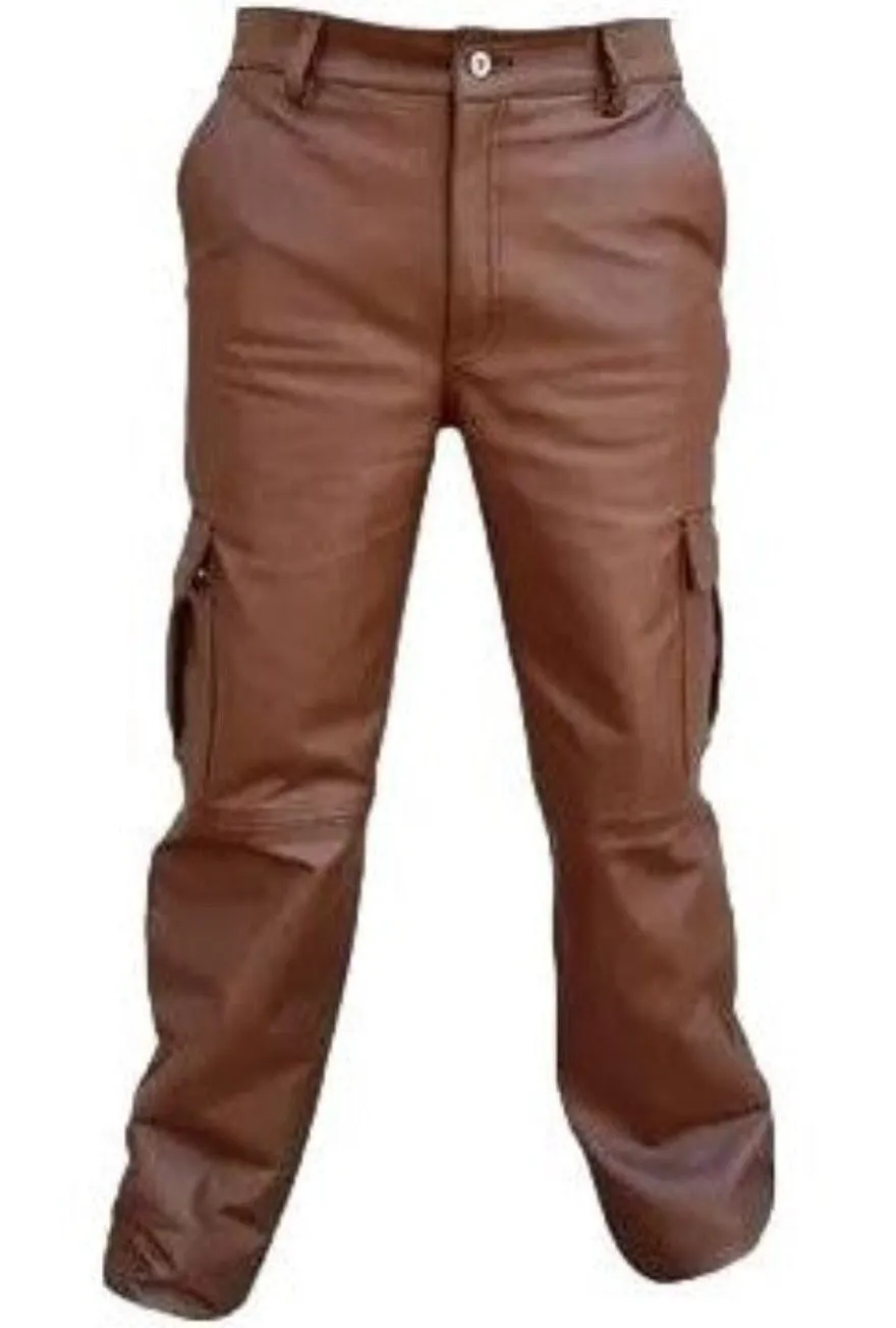 Brown Leather Cargo Pants