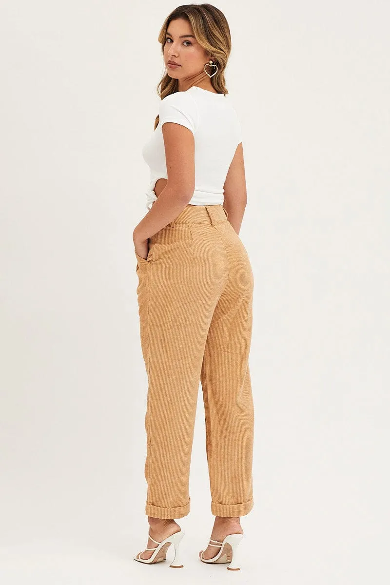 Brown Relaxed Pants High Rise