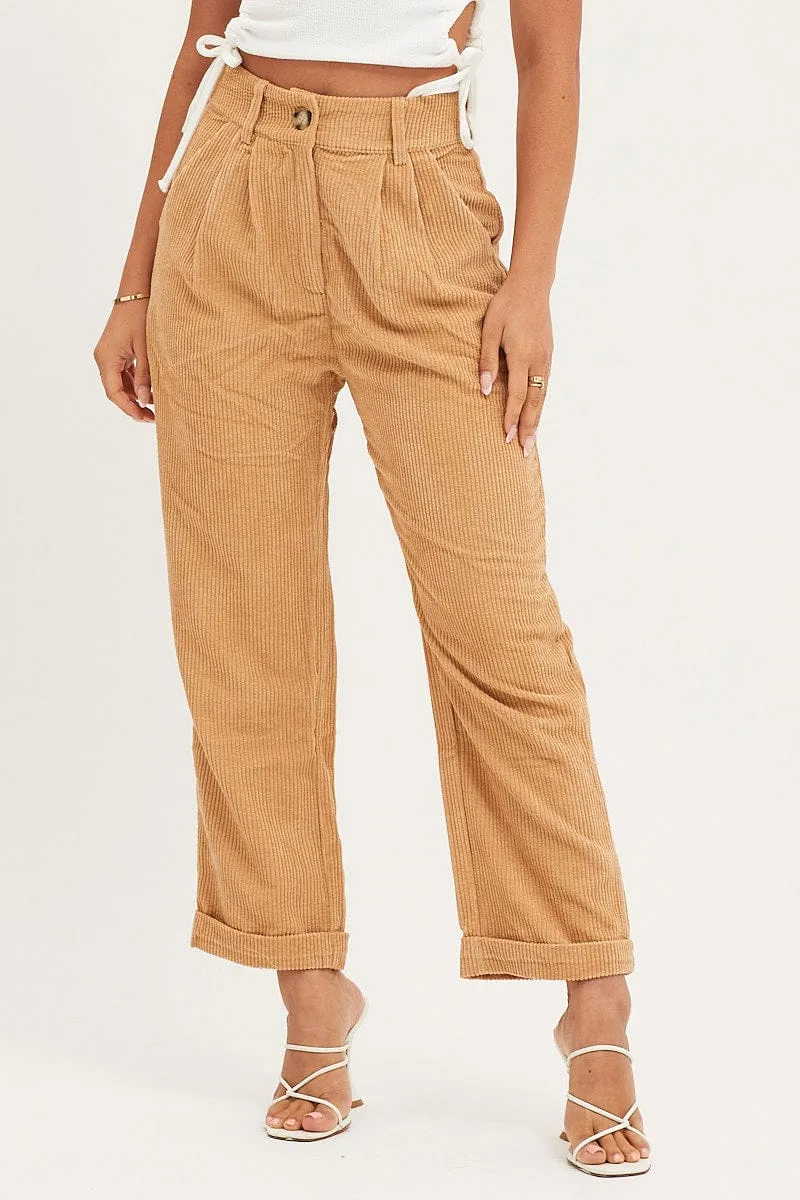 Brown Relaxed Pants High Rise