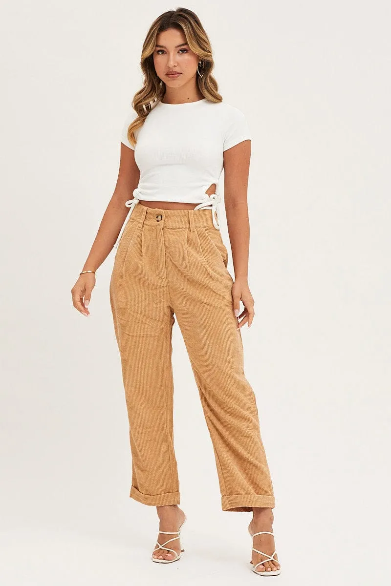 Brown Relaxed Pants High Rise