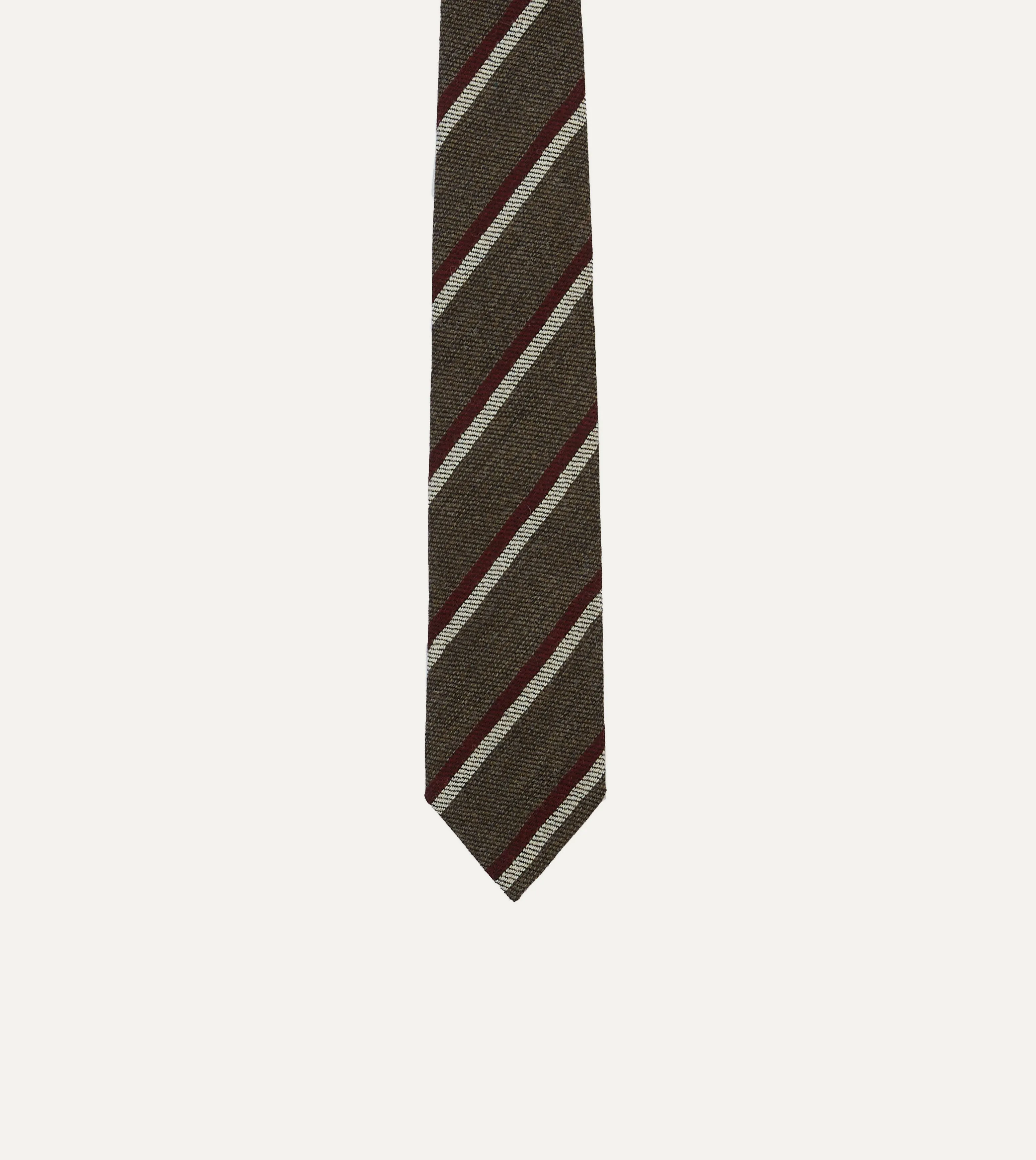 Brown, White and Red Double Stripe Tipped Wool Tie