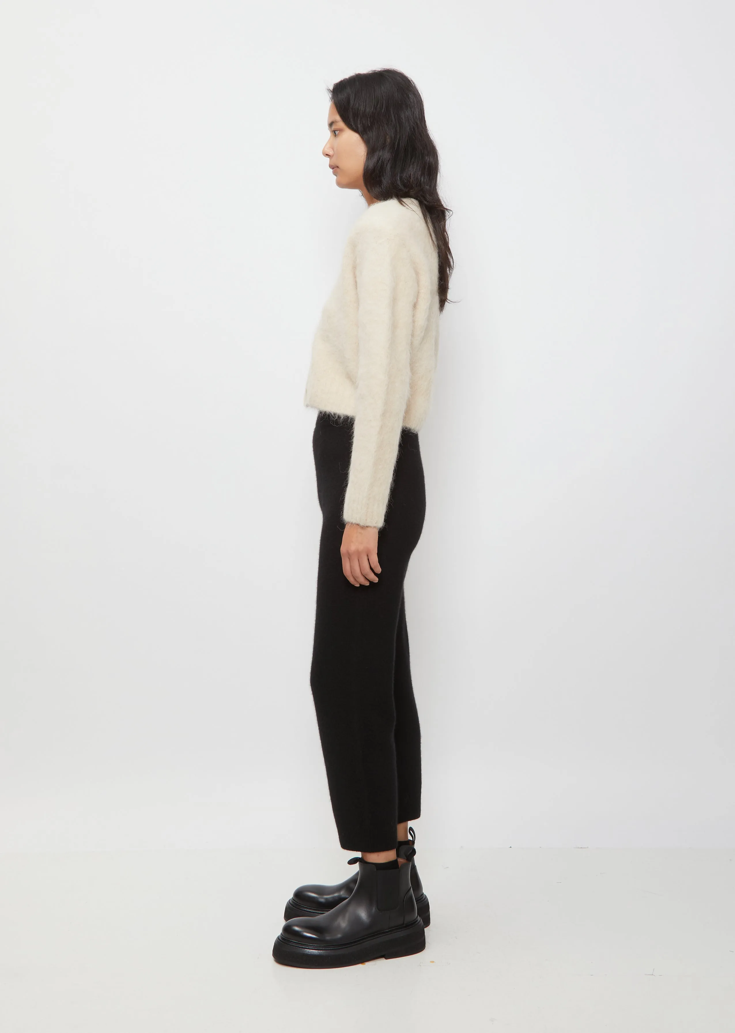 Cropped V-Neck Cardigan — Light Beige