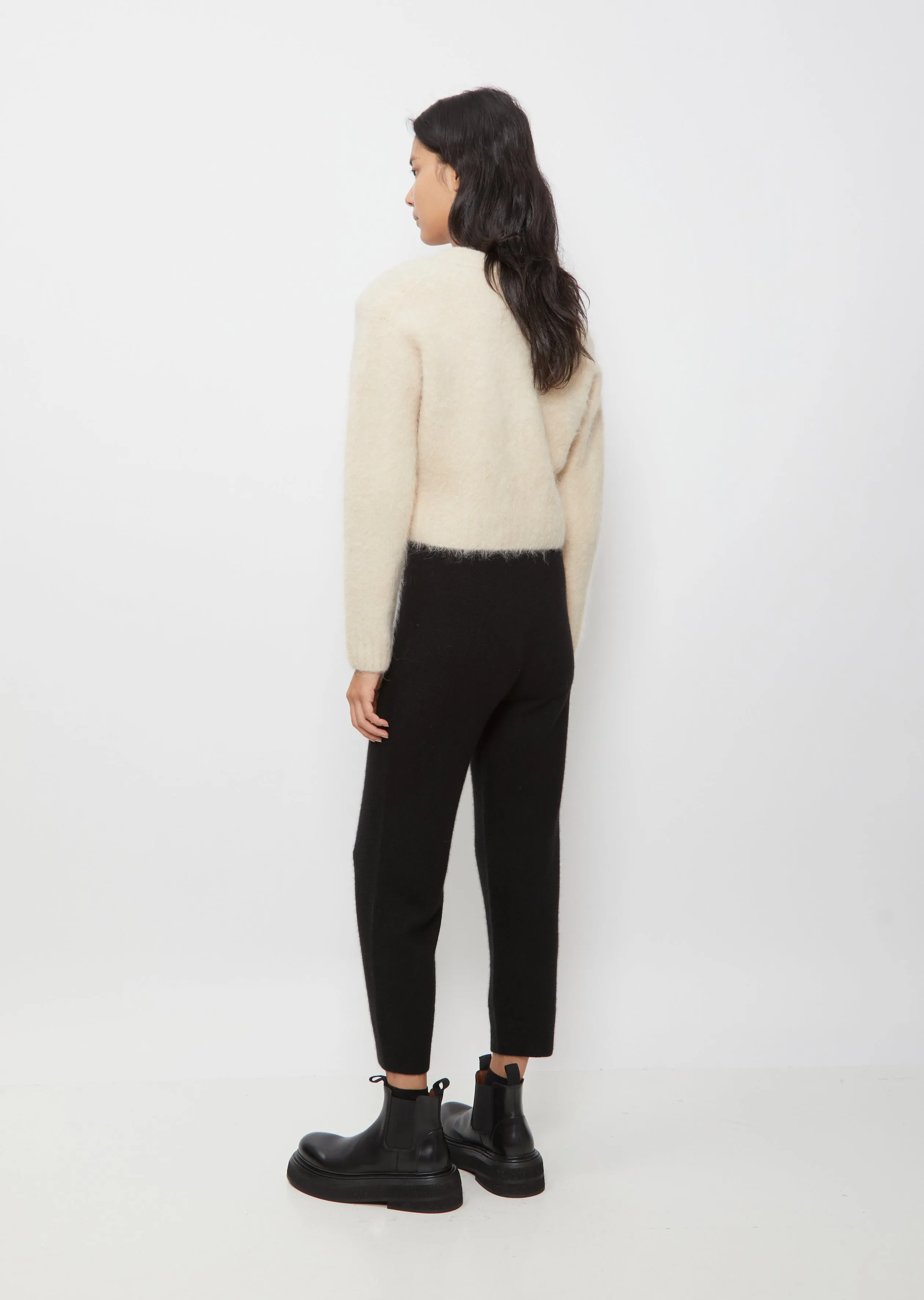 Cropped V-Neck Cardigan — Light Beige