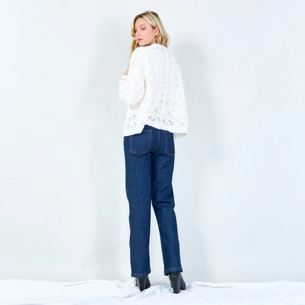 Elegant open-front crochet cardigan with pearl accents wholesale