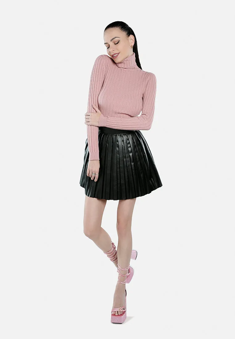 Faux Leather Pleated Mini Skirt