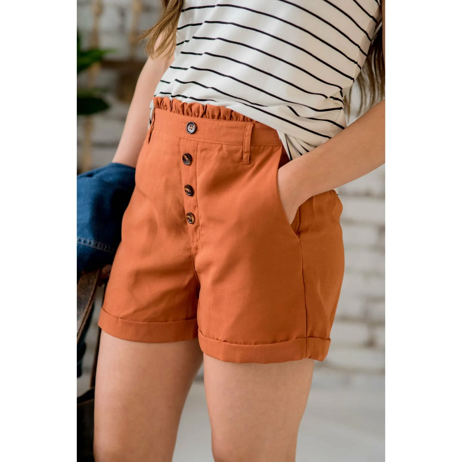 Four Button Paper Bag Shorts