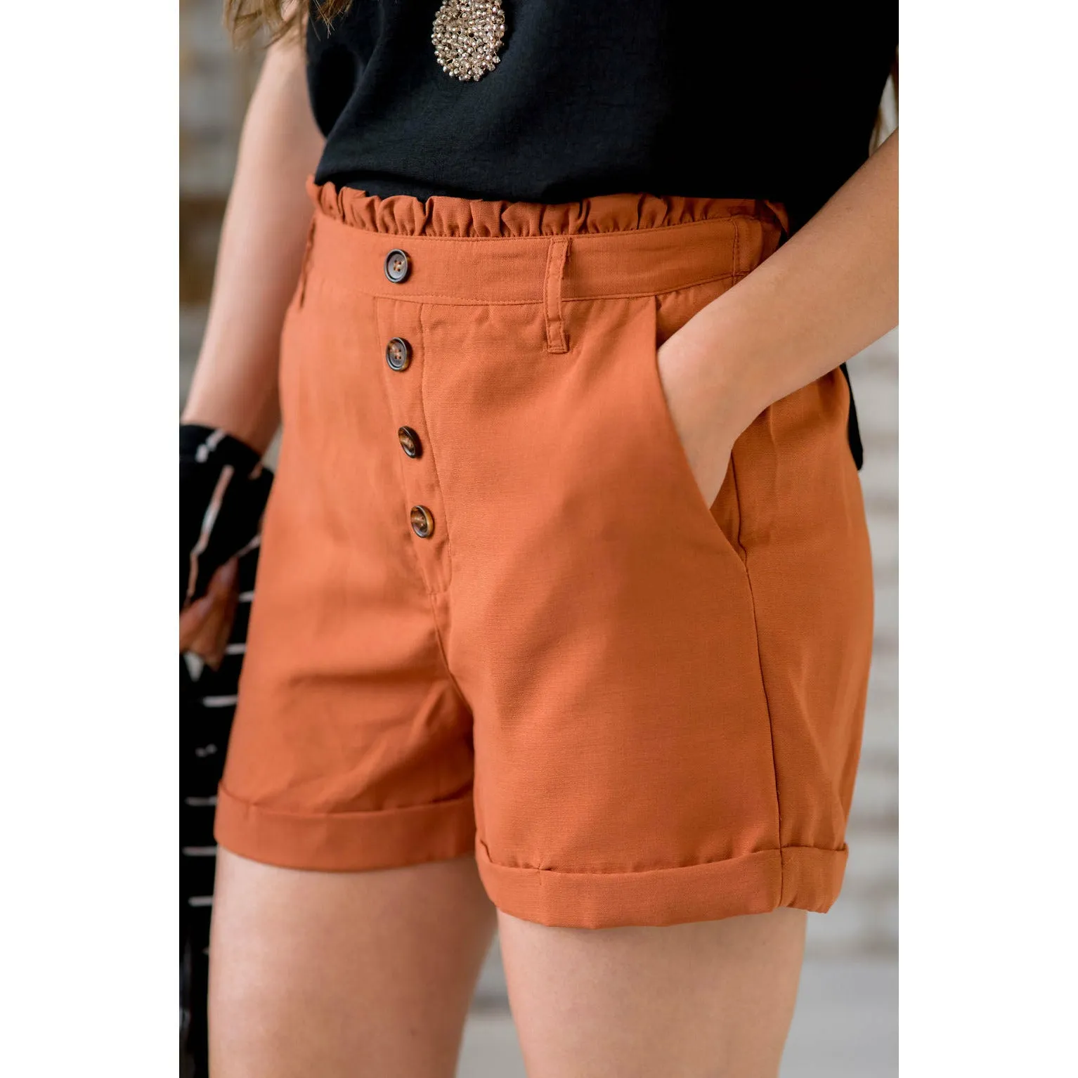 Four Button Paper Bag Shorts