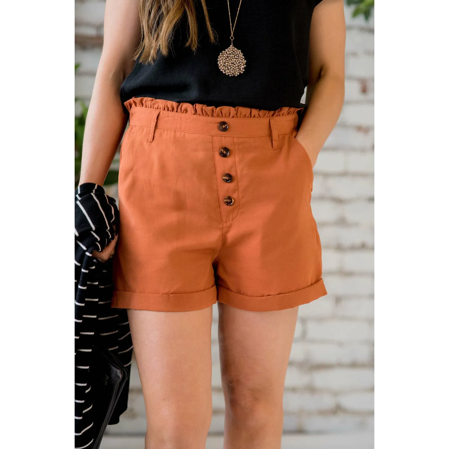 Four Button Paper Bag Shorts