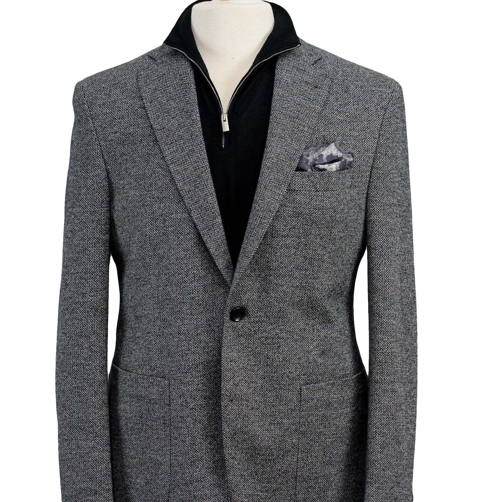 Gray Herringbone Hampton Contemporary Fit Cotton-Wool Knit Jacket - Jack Victor