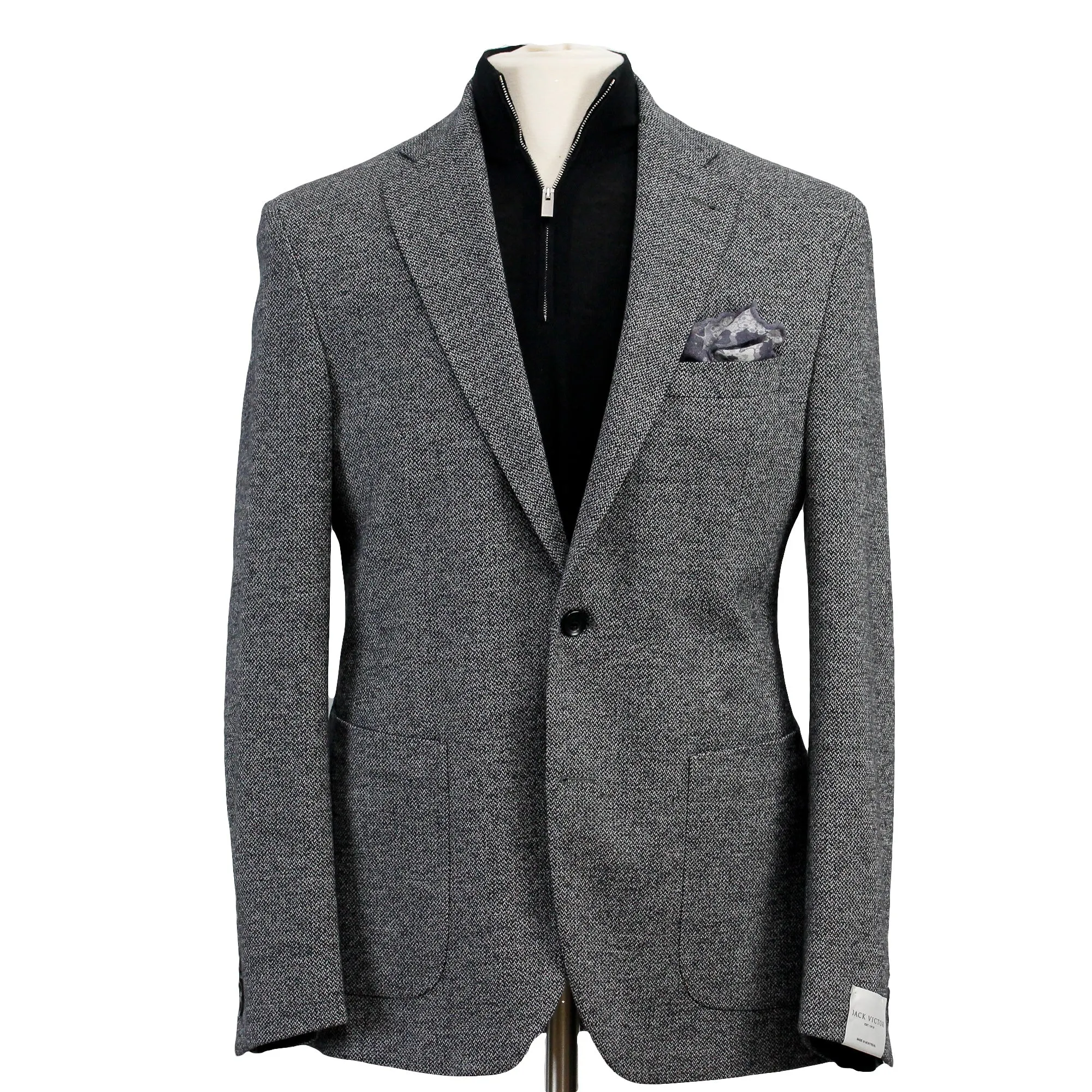 Gray Herringbone Hampton Contemporary Fit Cotton-Wool Knit Jacket - Jack Victor