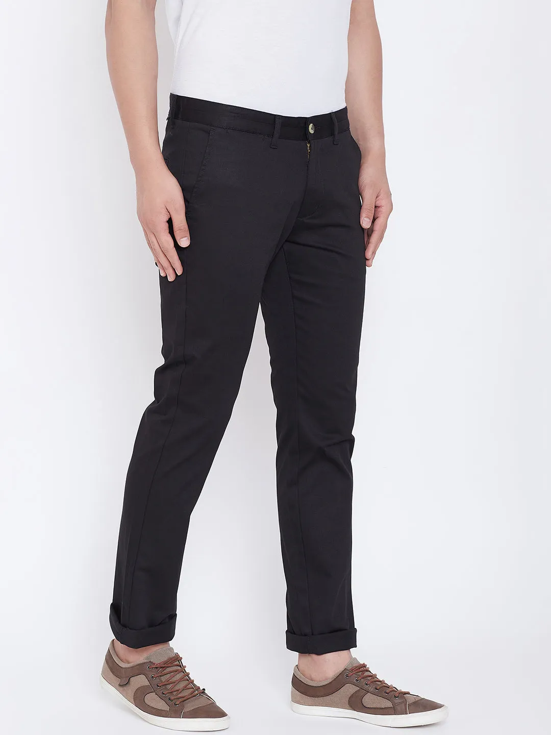 JUMP USA Men Black Regular Fit Solid Trousers