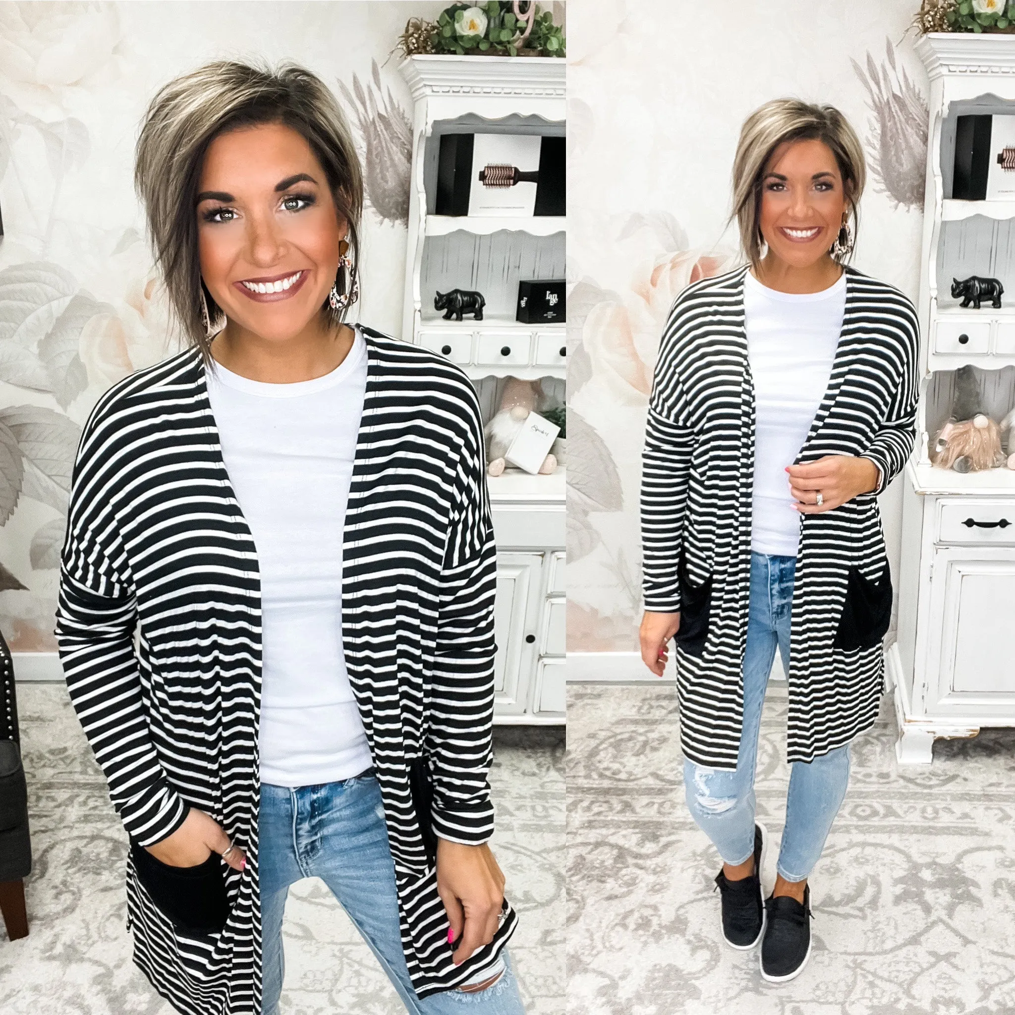 Learn to Love Cardigan - Black & White Stripe