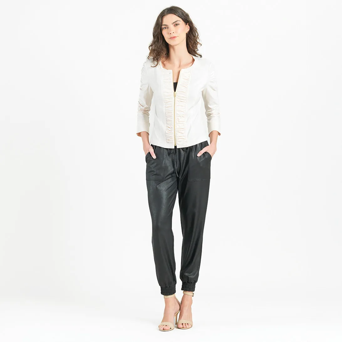 Liquid Leather™ Ruched Detail Jacket - Ivory