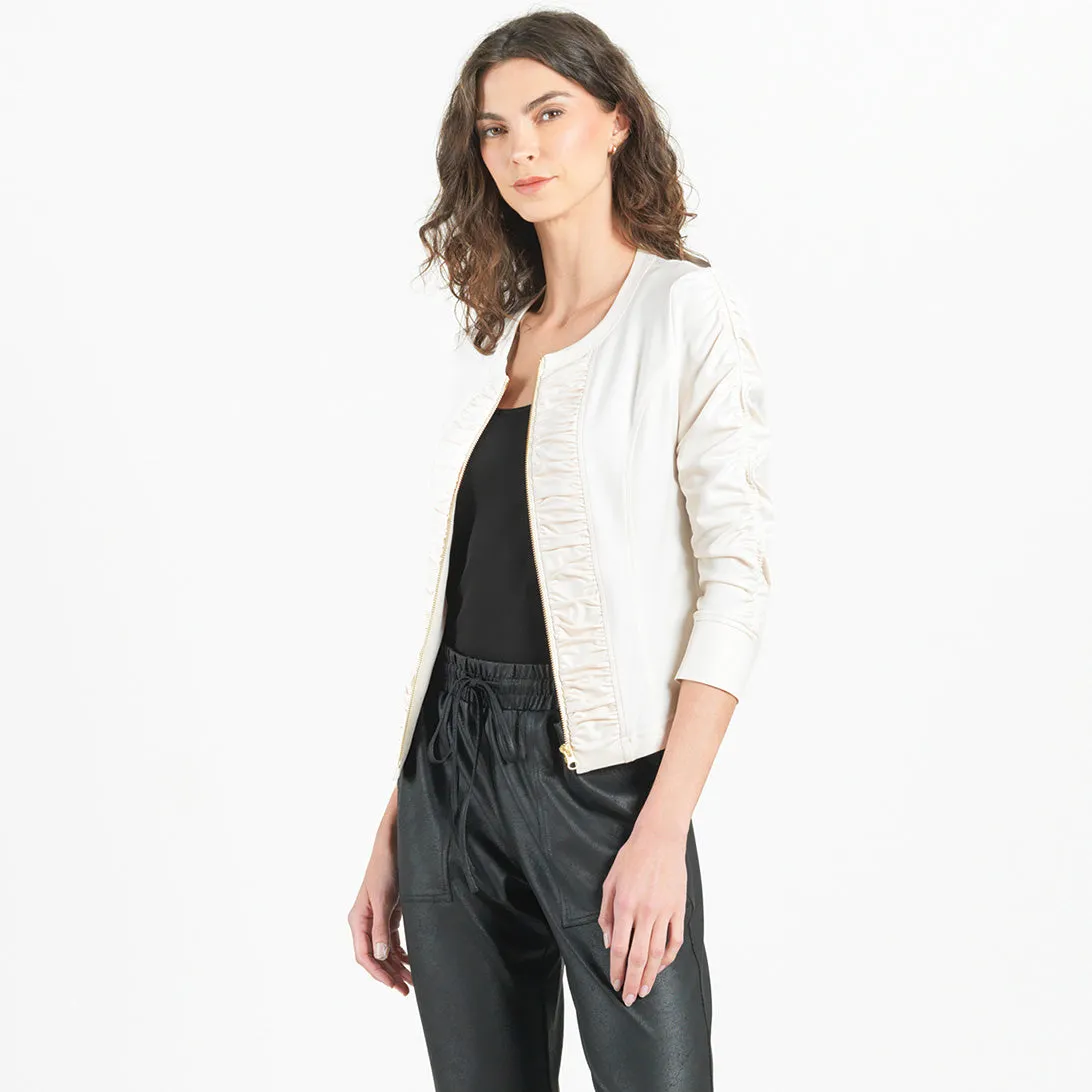 Liquid Leather™ Ruched Detail Jacket - Ivory