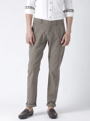 Men Brown Slim Fit Checked Chinos