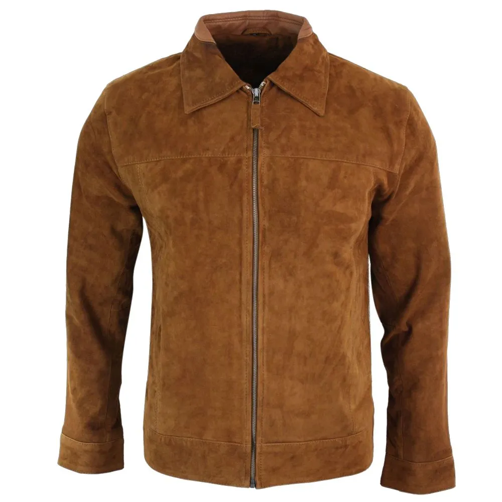 Men Suede Leather Brown Biker Jacket