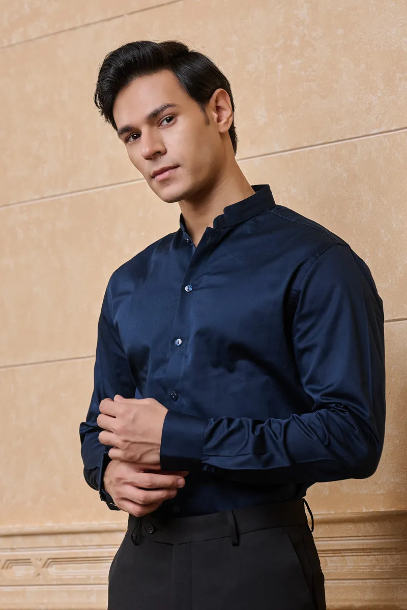 Navy Solid Casual Shirt