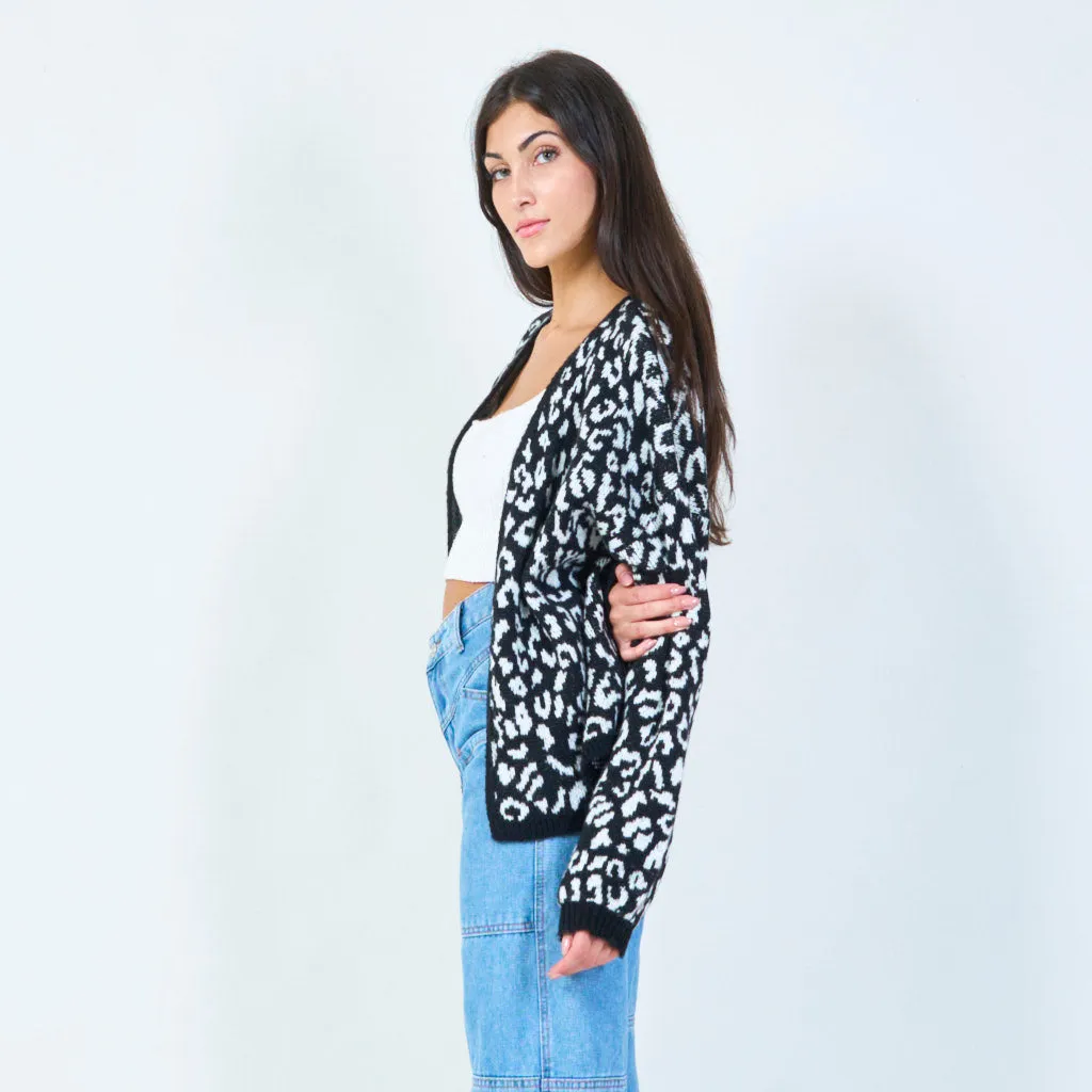 Open-front cardigan with animal print wholesale