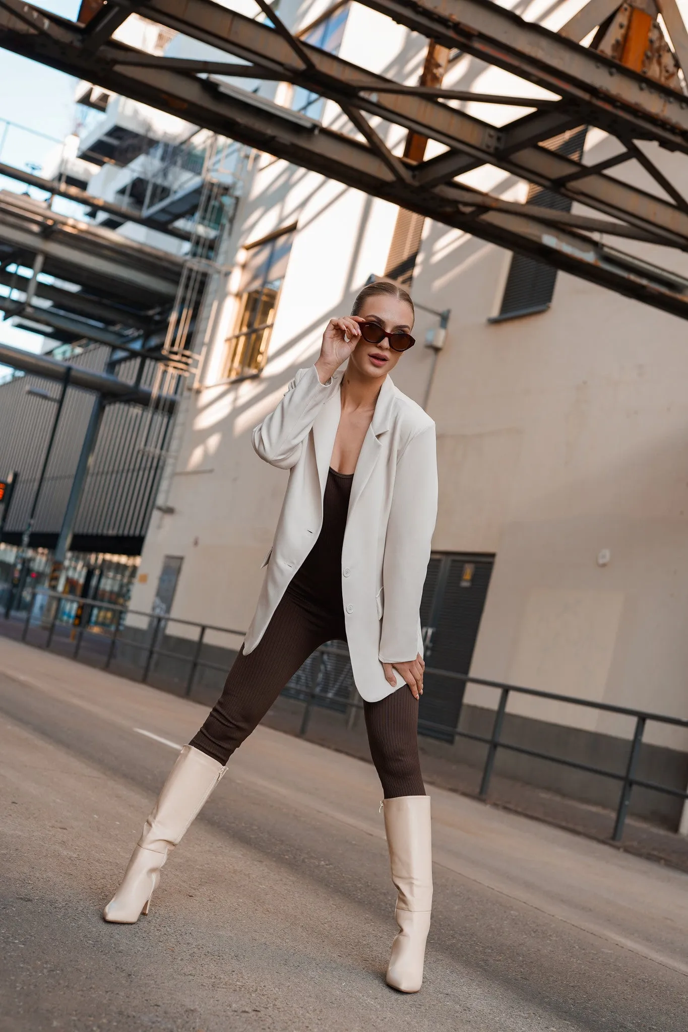 Oversized blazer beige met lange mouwen - Ariane