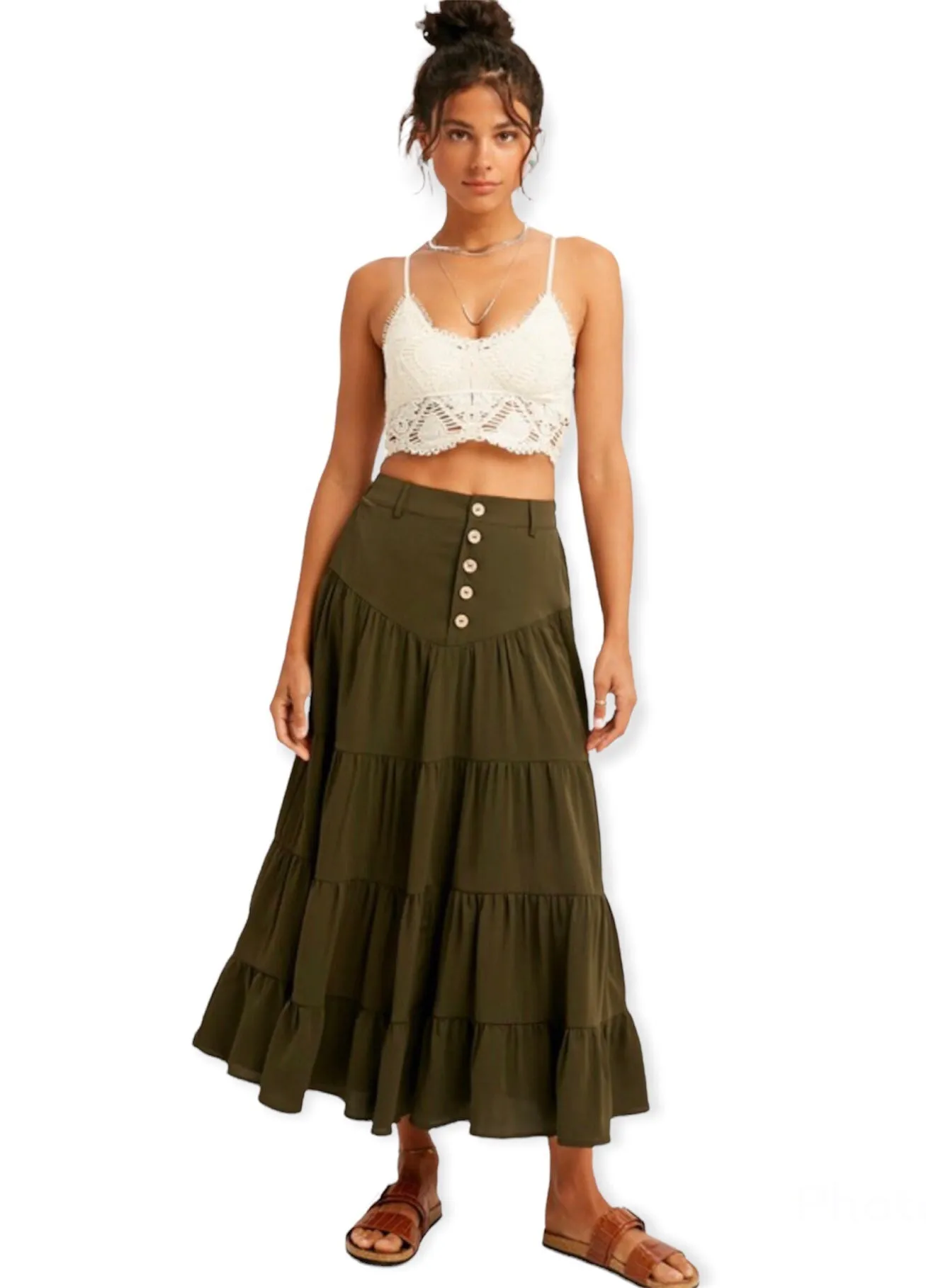 Paloma Tiered Maxi Skirt- Dark Olive