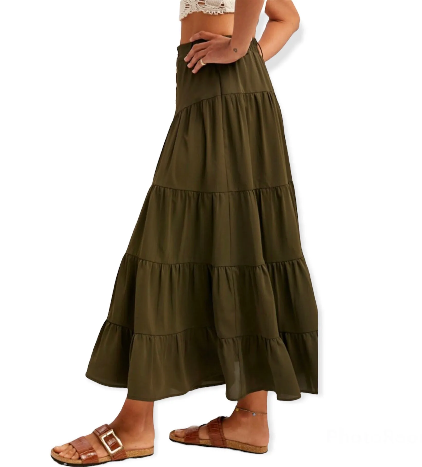 Paloma Tiered Maxi Skirt- Dark Olive