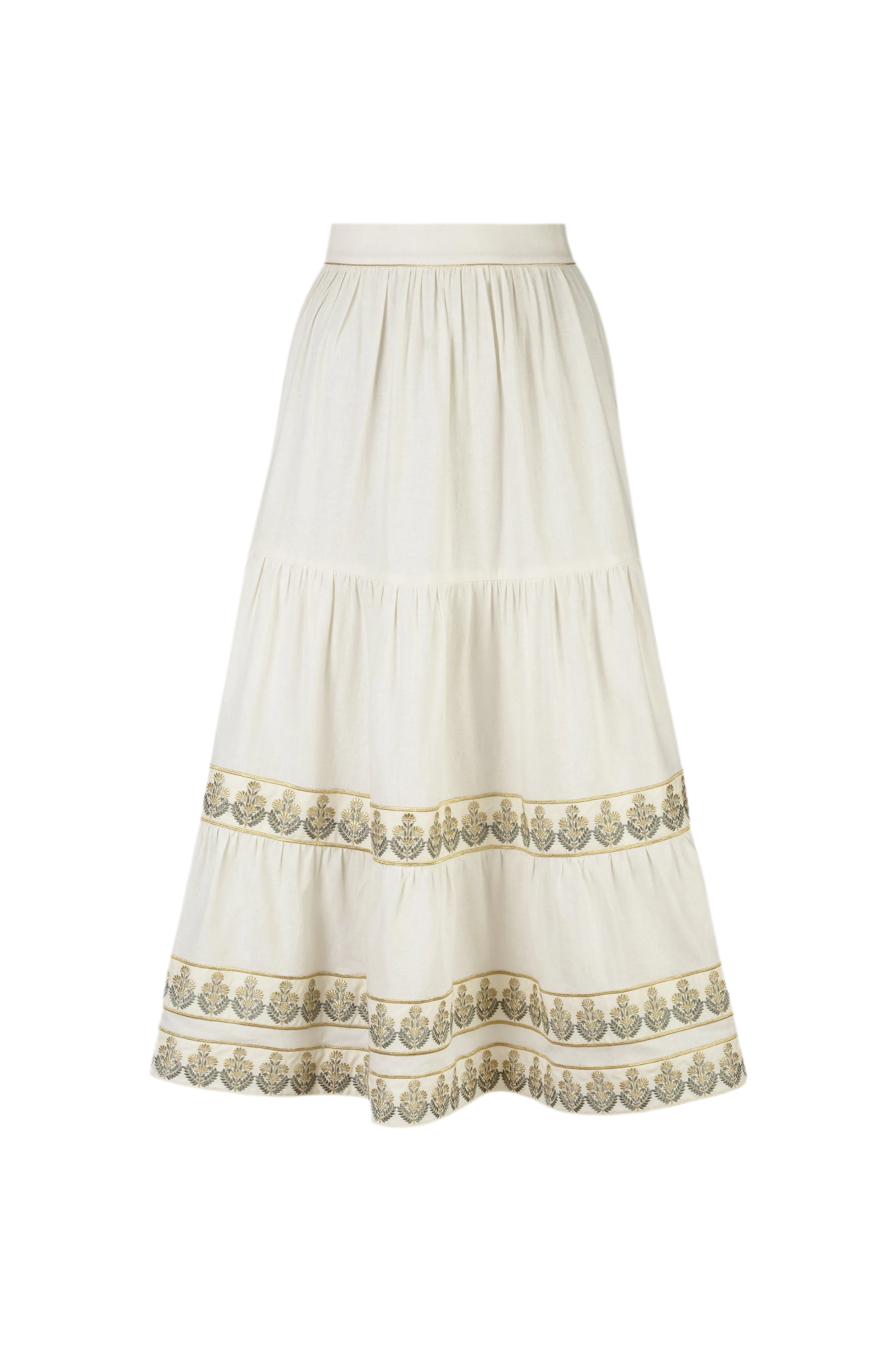 Parya Ruffle Skirt - Ivory & Green by RosewaterHouse