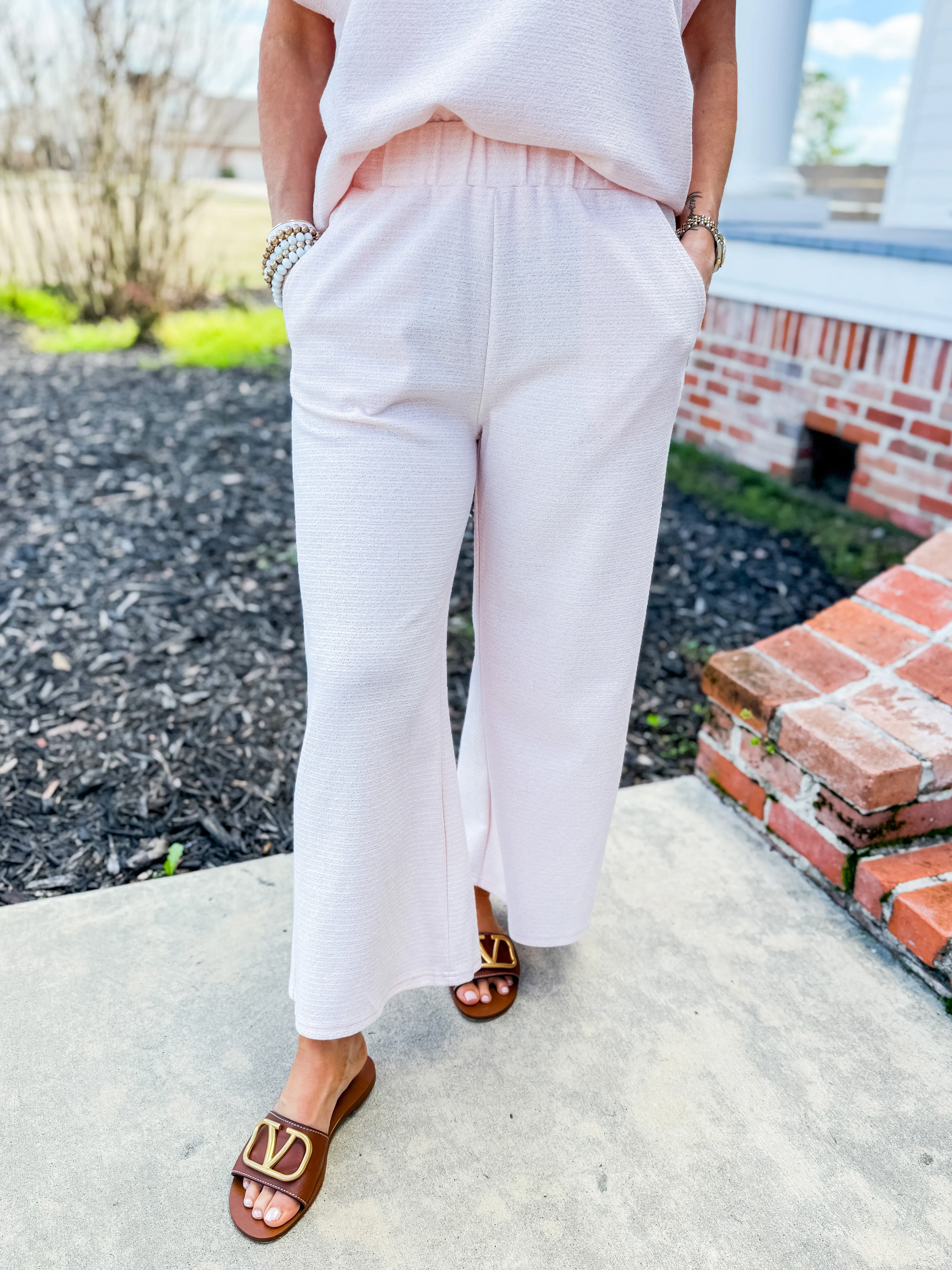 Pink Metallic Textured Short Sleeve & Pants Lounge Set