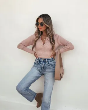 Pink Ribbed Button Up Top