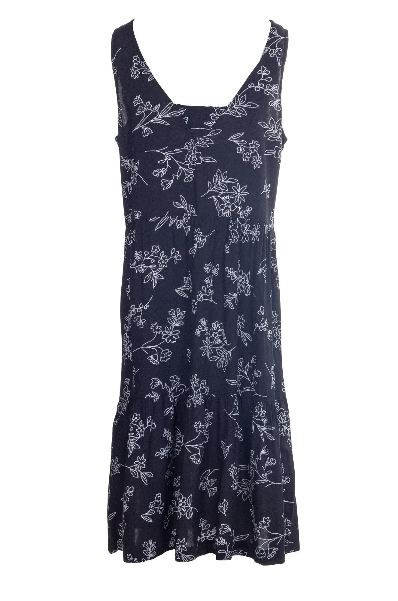 Printed Viscose sleeveless Dress | Blk Wht Stitch Floral | 3347A1