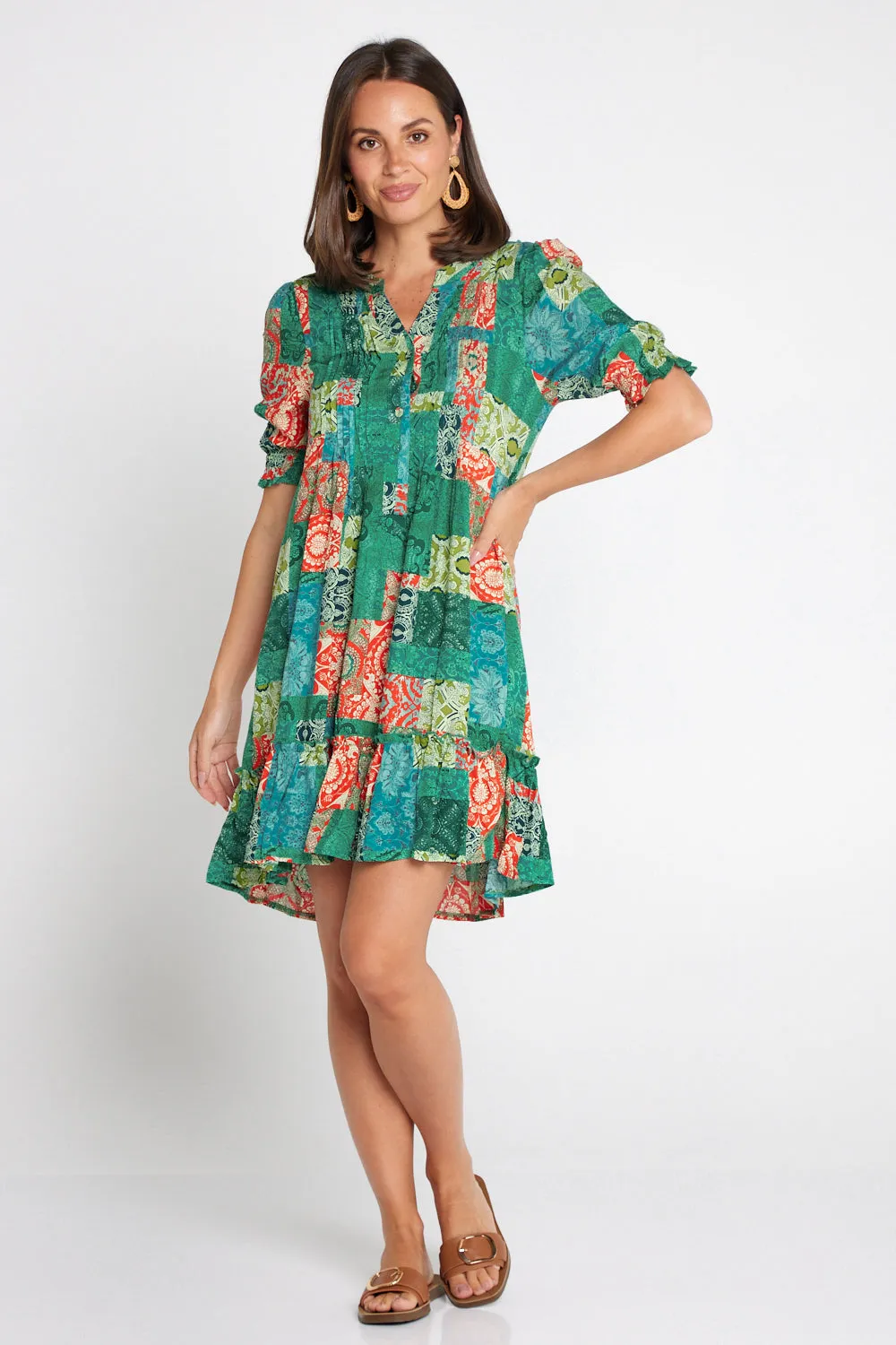 Priyanka Petite Dress - Emerald Paisley Patchwork