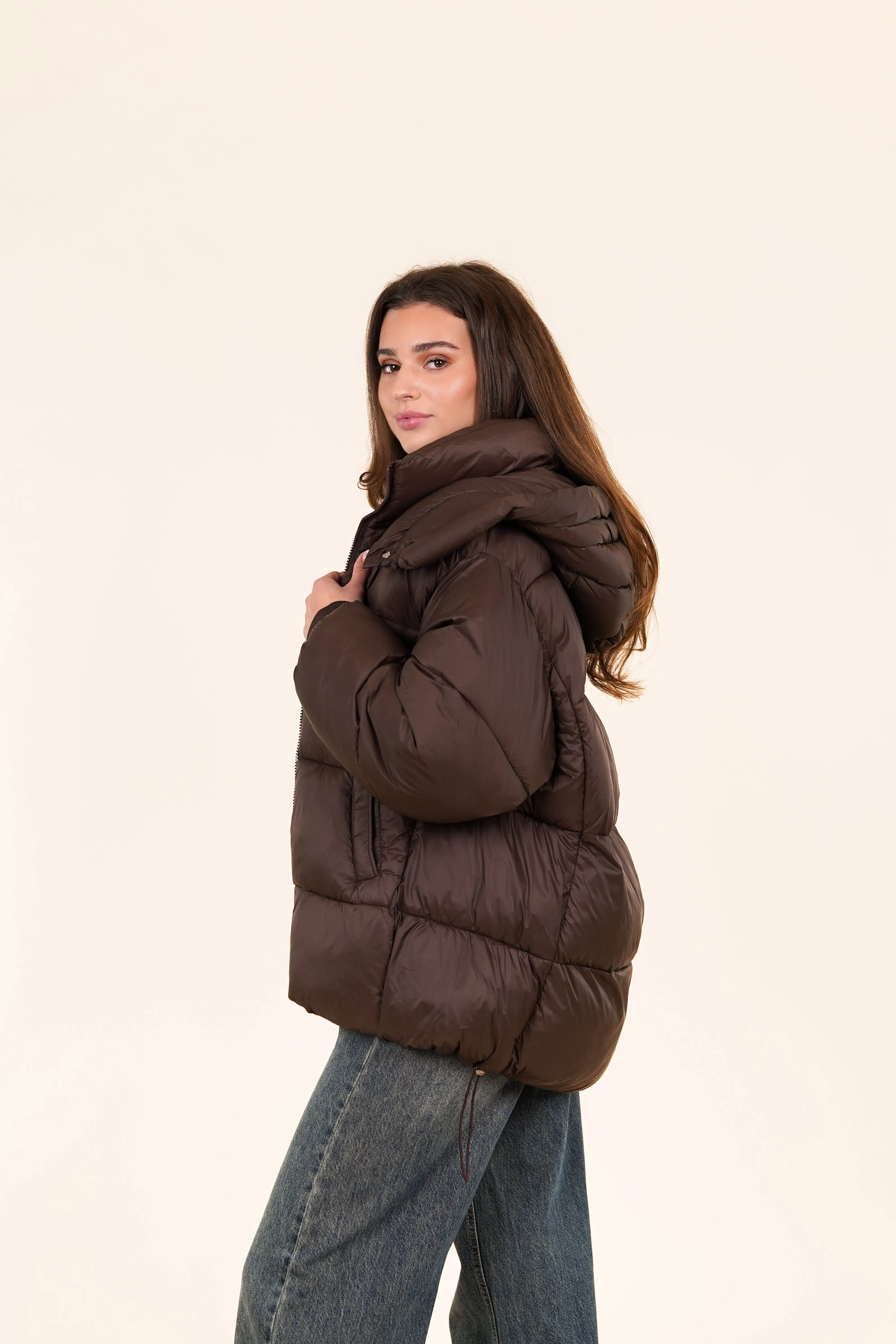 Pufferjas oversized choco bruin - Vieve