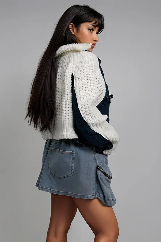 Remix Me- Denim and Knit Multi Fabric Jacket