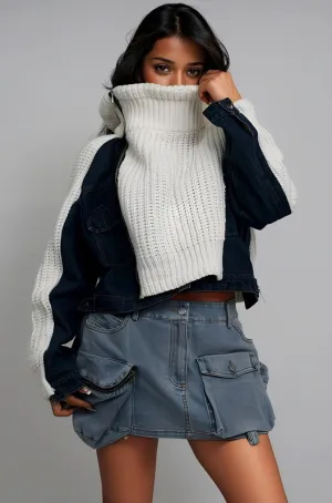 Remix Me- Denim and Knit Multi Fabric Jacket