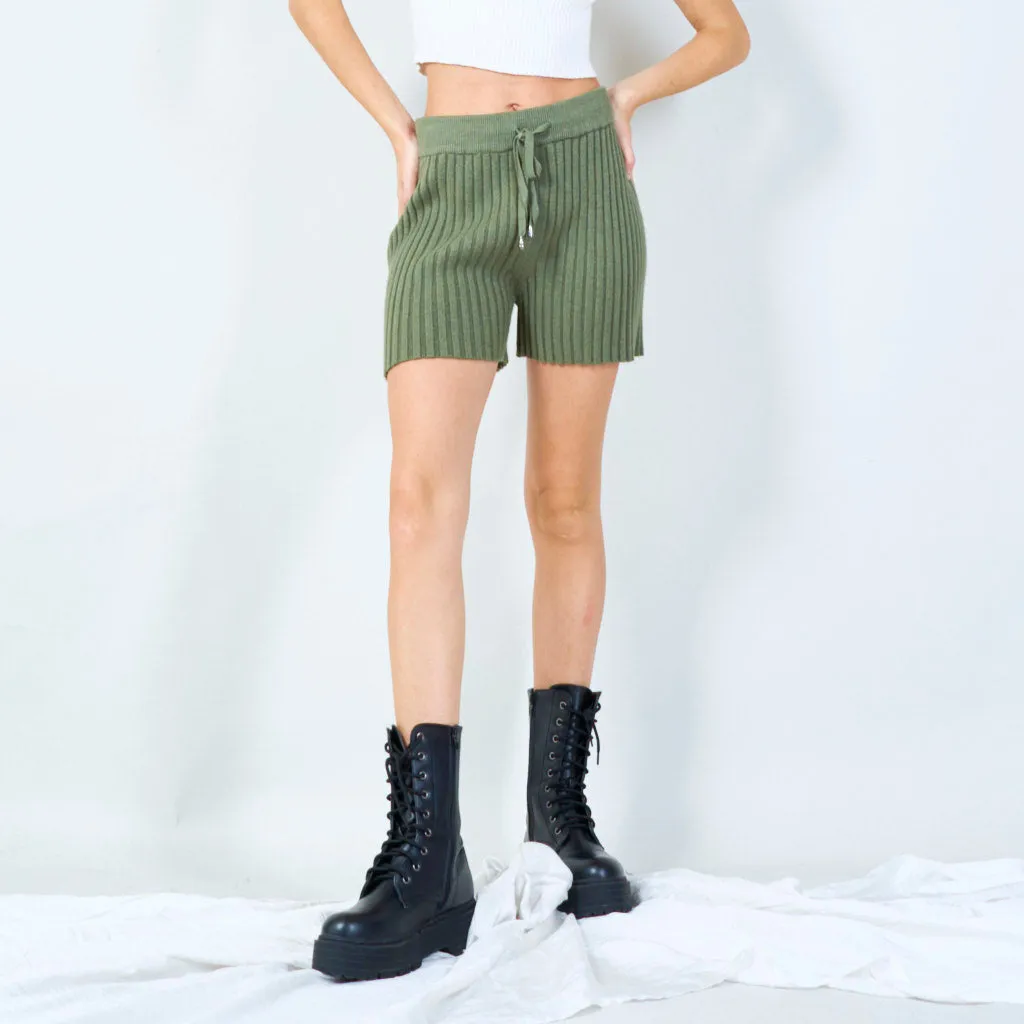 Ribbed knit shorts with drawstring waist wholesale