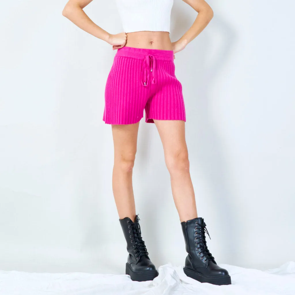 Ribbed knit shorts with drawstring waist wholesale