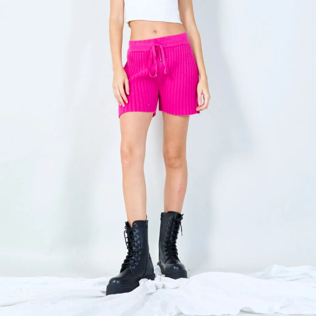 Ribbed knit shorts with drawstring waist wholesale